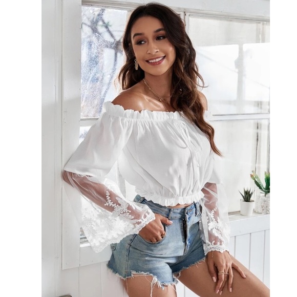 Off the Shoulder White Lace Boho Blouse - Picture 3 of 6